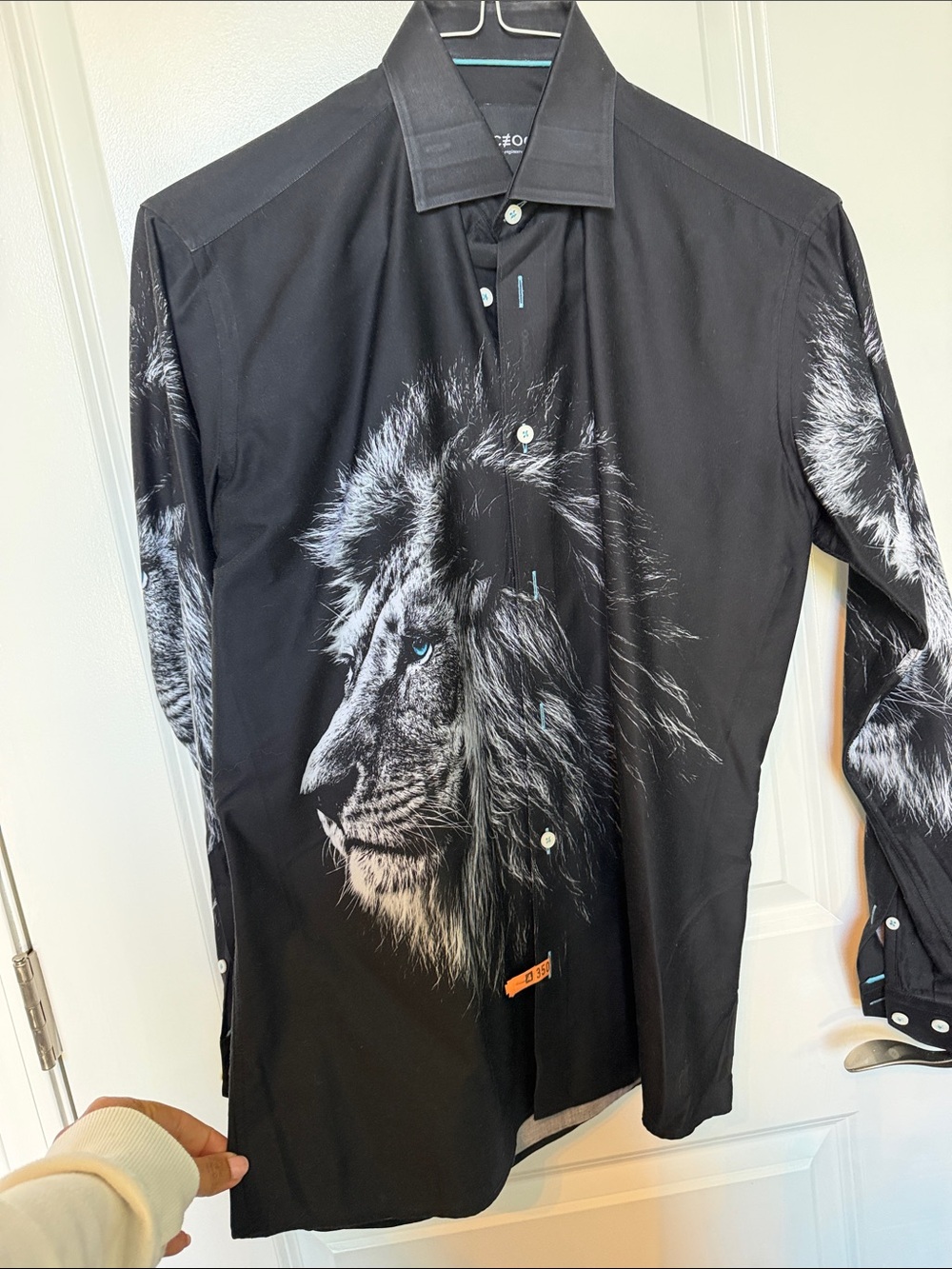 Men's Black Lion Print Long-Sleeve Shirt Jacket